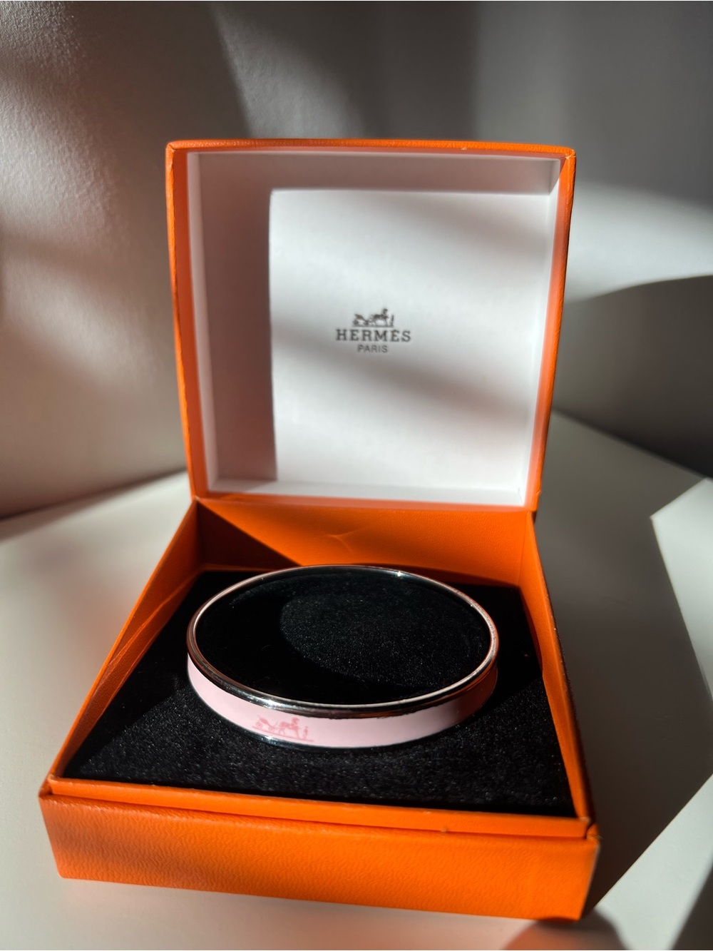 Hermes Pink Enamel and Silver Bangle Bracelet - Picture 5 of 8